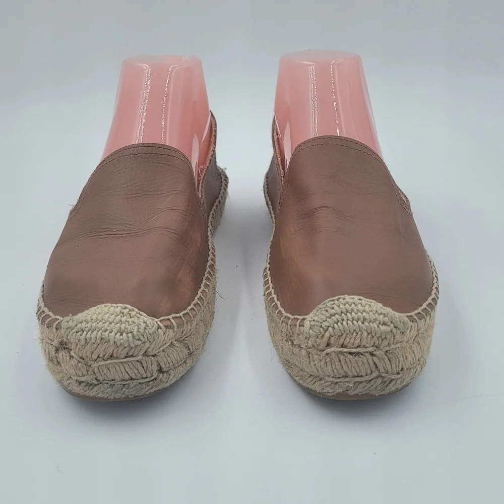 SOLUDOS Platform Camel Tan Leather Smoking Espadrille Slipper Size 8